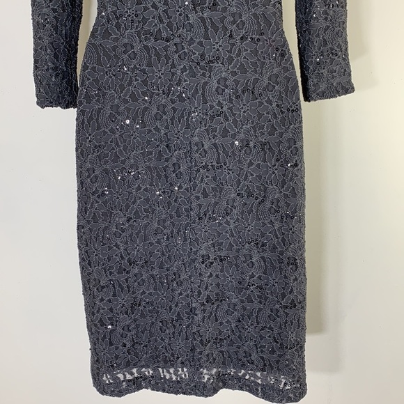 NWT. Lauren Ralph Lauren 4 Shimmer Coal Floral Lace Sequin Sheath Dress. - Picture 11 of 11